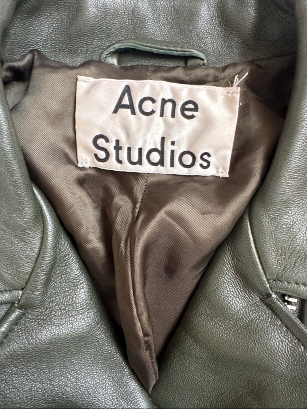 Acne Dark Green Leather Biker Jacket with Silver Hardware - Picture 2 of 3